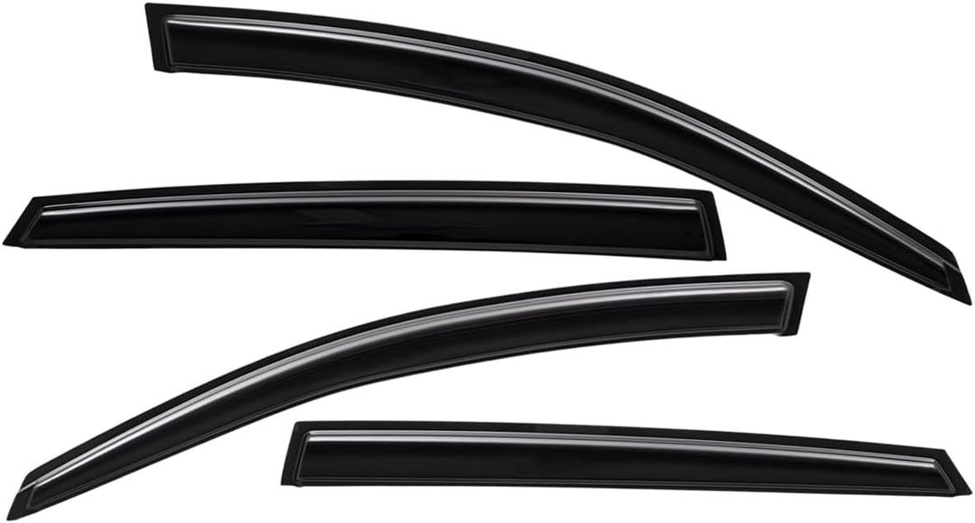 Lightronic Extra Durable Outside-Mount Auto Vent Window Visor, Fits 2012-2018 Ford Focus Sedan & Hatchback, UV Protection Rain Guard, Original Wind Deflector, No-Drill Easy Install, Dark Smoke, 4Pcs