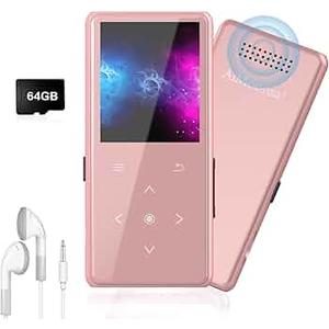 128GB MP3 Player with Bluetooth 5.2, AiMoonsa Music Player with Built-in HD Speaker, FM Radio, Voice Recorder, HiFi Sound, E-Book, Earphones Included