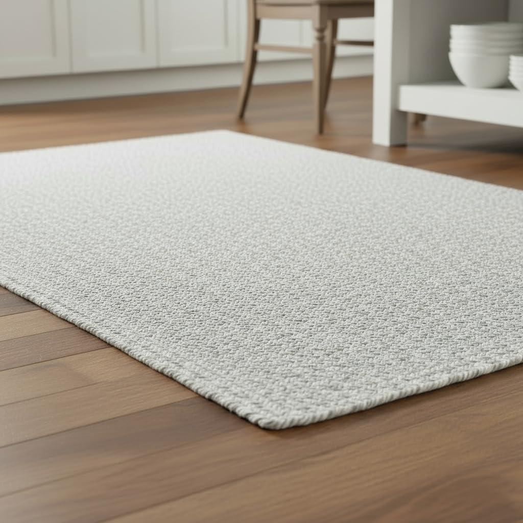 Super Area Rugs Farmhouse Braided Rugs 2X3, Soft Cotton Kitchen Rugs, Rectanglular Woven Braided Rug for Bedside, Gray & White, 2' X 3' Rectangle