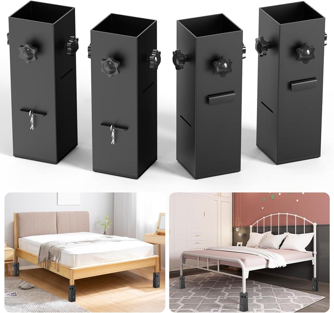 4 Pack Bed Risers, Risers for Bed Frame Heavy Duty Bed Risers for Metal Frame Dorm Bed Risers Adjustable to 3.1", 5.1" Heights, Supports up to 10000 Lbs