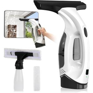 Window Vacuum Squeegee Cordless, 2000Pa Electric Window Cleaner Tool with 2200mAh & 150ml Water Collection Tank, Cleaning Kit Shower Squeegee for Glass Doors, Tiles, Mirrors, Car (White)