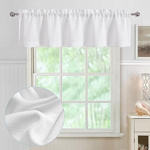 Chyhomenyc White Short Curtain Valance for Windows, Faux Linen Textured Half Window Curtains, Burlap Solid Topper Small Curtain Valance for Bathroom Laundry Basement, 60Wx18L Inch, 1 Piece