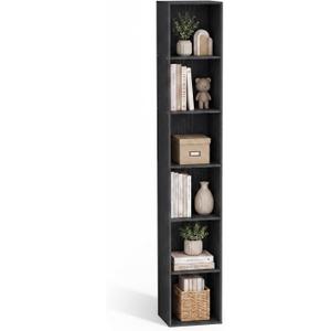 6 Cube Black Book Shelf, Tall Bookcase for Bedroom Home Office Living Room