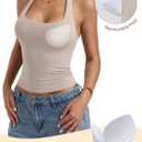 PINKMSTYLE Womens Padded Halter Tops Double Lined Sleeveless Tank Tops Built in Bra Backless Y2K Going Out Tops (Beige, S)