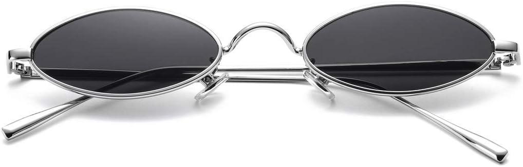 COASION Vintage Small Oval Aesthetic Sunglasses Retro for Women Men Hippie Cool Metal Frame Sun Glasses (A3 Silver Frame/Black Lens)