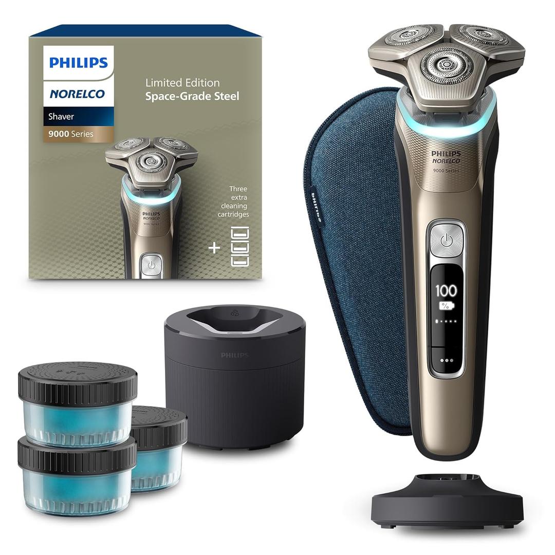 Philips Norelco Shaver Series 9000 Space Grade Edition, Wet & Dry Electric Shaver, with Lift & Cut Shaving System, Pop-up Trimmer, Cleaning Pod & 3 Cartridges, Charge Stand & Travel Case, S9979/92 (Gray)