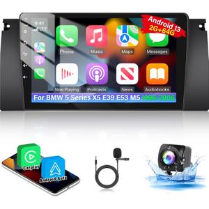 [2+64G] Android 13 Car Radio for BMW 5 Series X5 E39 E53 M5 1996-2006 - Wireless Carplay and Android Auto - 9 Inch Touchscreen Car Stereo with 28 UI Themes/GPS/WiFi + AHD Backup Camera