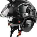 GREEN DEVIL Hard Hat Safety Helmet with Rechargeable Headlamp Light and Visor Ear Muffs Vented Work Hardhat ANSI Z89.1 Cascos De Construccion for Industrial Construction Forestry (Black)