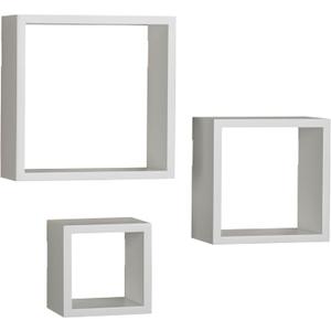 Melannco Floating Square Cube Shelves, for Bedroom, Living Room, Bathroom, Kitchen, Nursery, Set of 3, White, 3 Count