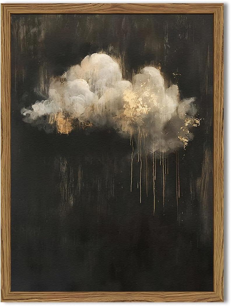 Dark Moody Cloud Wall Art, Vintage Cloud Rain Wall Decor Paintings Abstract Gothic Sky Landscape Academia 3D Texture Hand Painted Sandstone Artwork for Bedroom Living Room 24x36 inch Wood Framed
