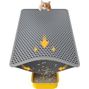 Cat Litter Mat - 23.2'' x 14.6'' Small Litter Trapping Mat, Easy to Clean Litter Box Mat, Waterproof, Urine-Proof, Non-Slip Kitty Litter Mats for Floor, Grey