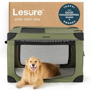 Lesure Shown on TODAY Show Soft Collapsible Dog Crate - 42 Inch Portable Travel Crate for Extra Large Dogs Indoor & Outdoor, 4-Door Foldable Pet Kennel with Mesh Windows, Green