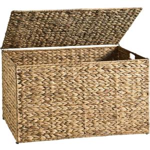 Water Hyacinth Storage Basket with Lid, 42.3 Gallon (160L) Blanket Storage Basket with Handles, Woven Storage Bin, Foldable, Metal Frame, for Bedroom, Laundry Room, Natural