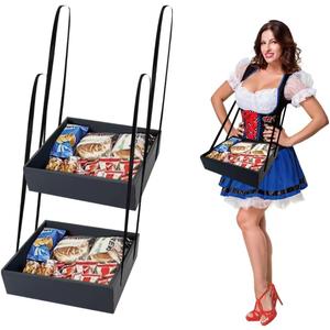 Wearable Party Black Tray Snack and Beverage Carrier Foldable Drink Carriers Movie Snack Usherette Vendor Trays with Strap Halloween Costume Accessory Tray,3.2 x 11 x 12.6 Inche (2 Pcs)