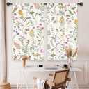 Short Small Wildflower Floral Boho Colorful Kitchen Curtains over Sink | 27.5"W x 39"L Green Leaves; colorfast print, 2 panels, rod pocket, easy to install,easy-care and washable.