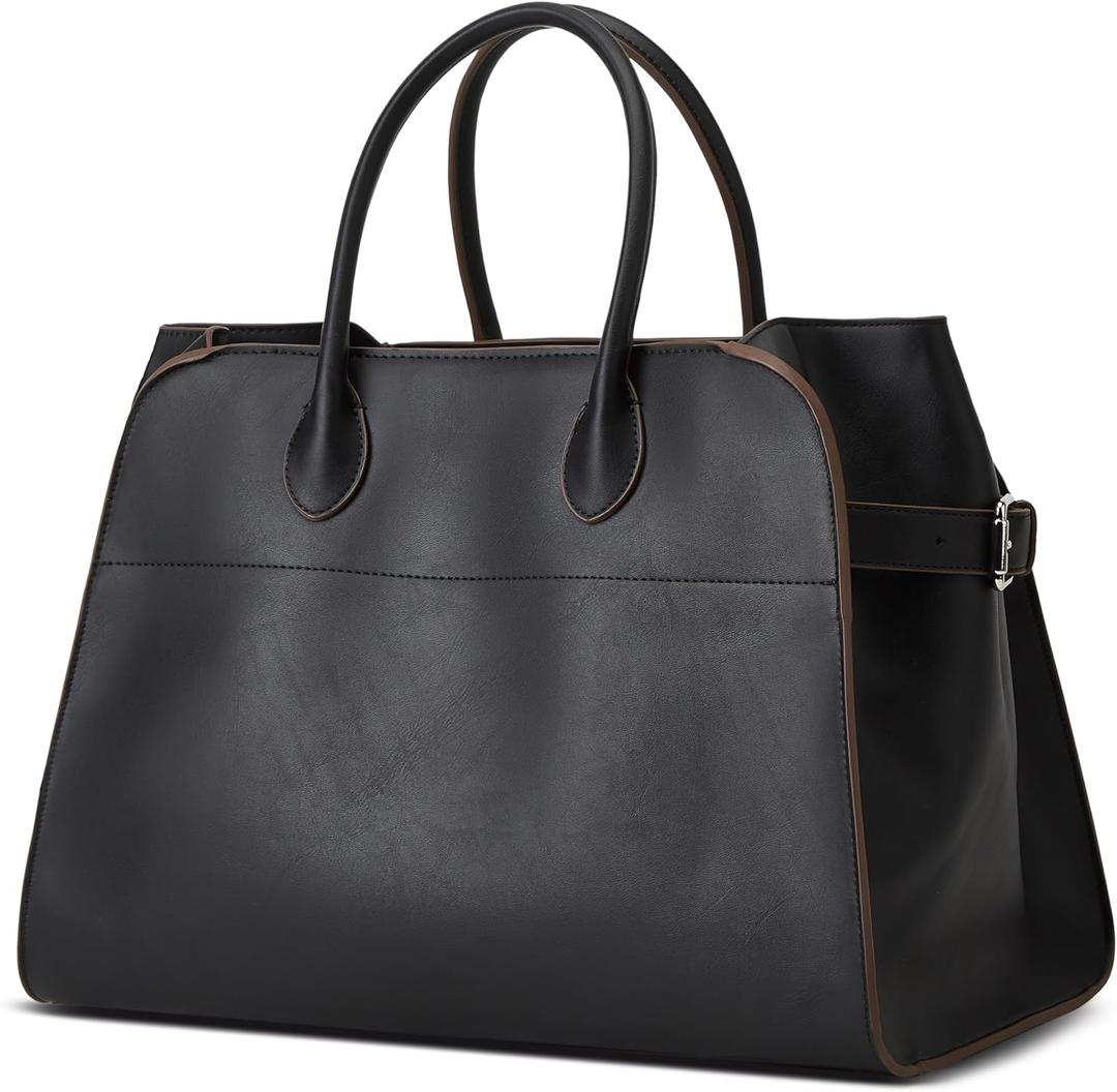Leather Tote Bags for Women Large Tote Bag Retro Top-handle Bag Trendy Work Bag PU Leather Purse 2025 (11.4" x 7.5" x 9.8", Black)