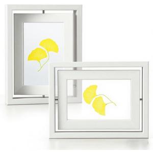 2 Pack 5x7 Rotating Floating Picture Frames, White Wood Floating Photo Frame Double-Sided Display with Crystal Glass for Tabletop, Desk or Shelf