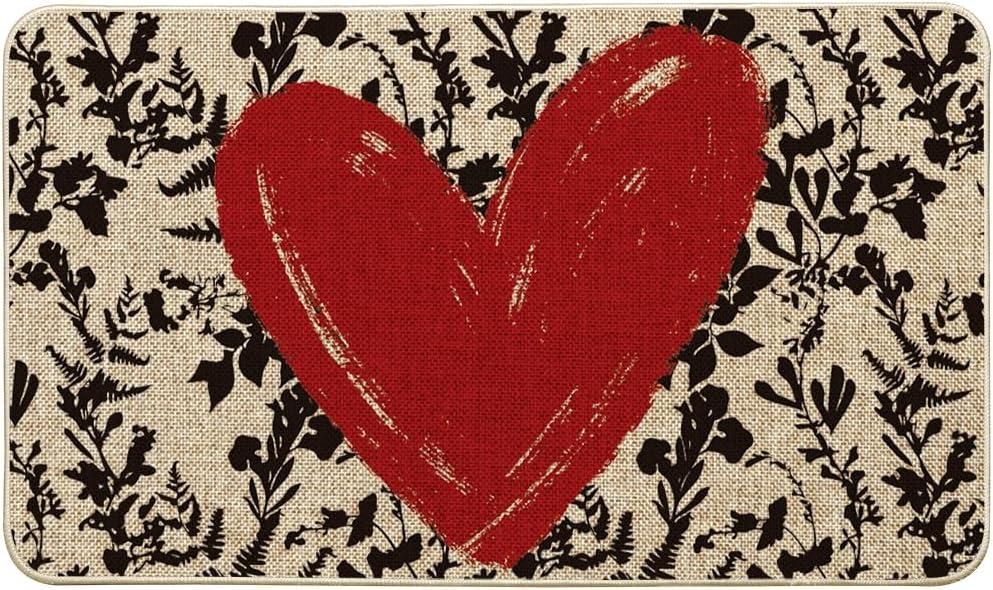 Artoid Mode Red Love Heart Valentines Doormat,Home Decor Low-Profile Door Mat Switch Rug Floor Mat for Indoor Outdoor 17x29 Inch
