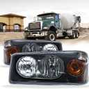 Headlights Assembly Fit for Mack Granite GU713 Lamp with Halogen Bulbs and Warm White,Both Sides Compatible with Select Mack Model Right Passenger,Left Driver Side (pair)