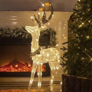 EAMBRITE 48 70 LT Pre-Lit Christmas Glittering Reindeer with Gold Jingle Bell and Twinkle Light Outdoor Holiday Mesh Standing Buck Deer Decorations for Home Lawn Yard Garden Indoor Outdoor