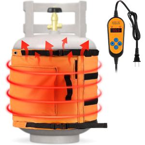 1 Pack Propane Tank Heater Blanket Gas LP Cylinder Tank Heater with Thermostat Controller Adjustment 41-122 °F and Timer Function, Propane Buckets Warmer Blanket Fit for 5-40LB Tanks (Orange)