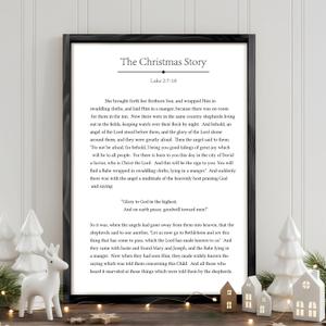 LITIVY The Christmas Story Farmhouse Scripture Wall Decor Christmas Framed Wall Art 30" x 20" Bible Verse Xmas Sign Home Decor For Mantel,Dining room, Office(Black, 30 x 20 In)