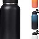 32 oz Insulated Water Bottle with Handle, 304 Stainless Steel Water Bottles with Wide Mouth, Double Wall Vacuum Sports Water Bottle, BPA Free, Keep Cold and Hot, Black