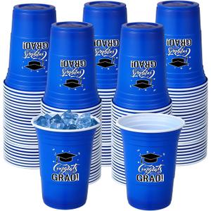 Ziliny 100 Pack Graduation Decorations 2026 16 oz Graduation Plastic Cups Congrats Grad Disposable Drinkware for Class of 2026 Grad Festivities Essential Graduate Party Favor Supplies (Blue)