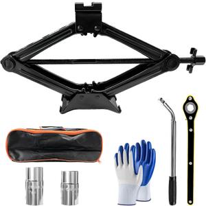 Sun Walker Car Jack Kit, 2 Ton (4409 lbs) Scissor Jack Spare Tire Changing Repair Tool with Lug Wrench, Portable Scissor Lift Jacks Universal Emergency Kit for Car Truck SUV