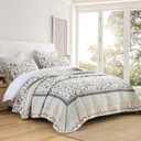 SahSahCasa 100% Cotton 120"x102" Oversized Queen Bedspread Coverlet Quilt Set, Queen Quilted Bedspread Extra Large Quilt, Floral XL Bed Spread Lightweight Comforter, 3pc, Navy (Navy/Gray/Pink)