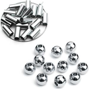 Ourtroness 200 Pieces Round Spacer Beads and 200 Pieces Long Tube Beads 3mm 304 Stainless Steel Loose Bead Smooth Charm Bead for DIY Craft Jewelry Making