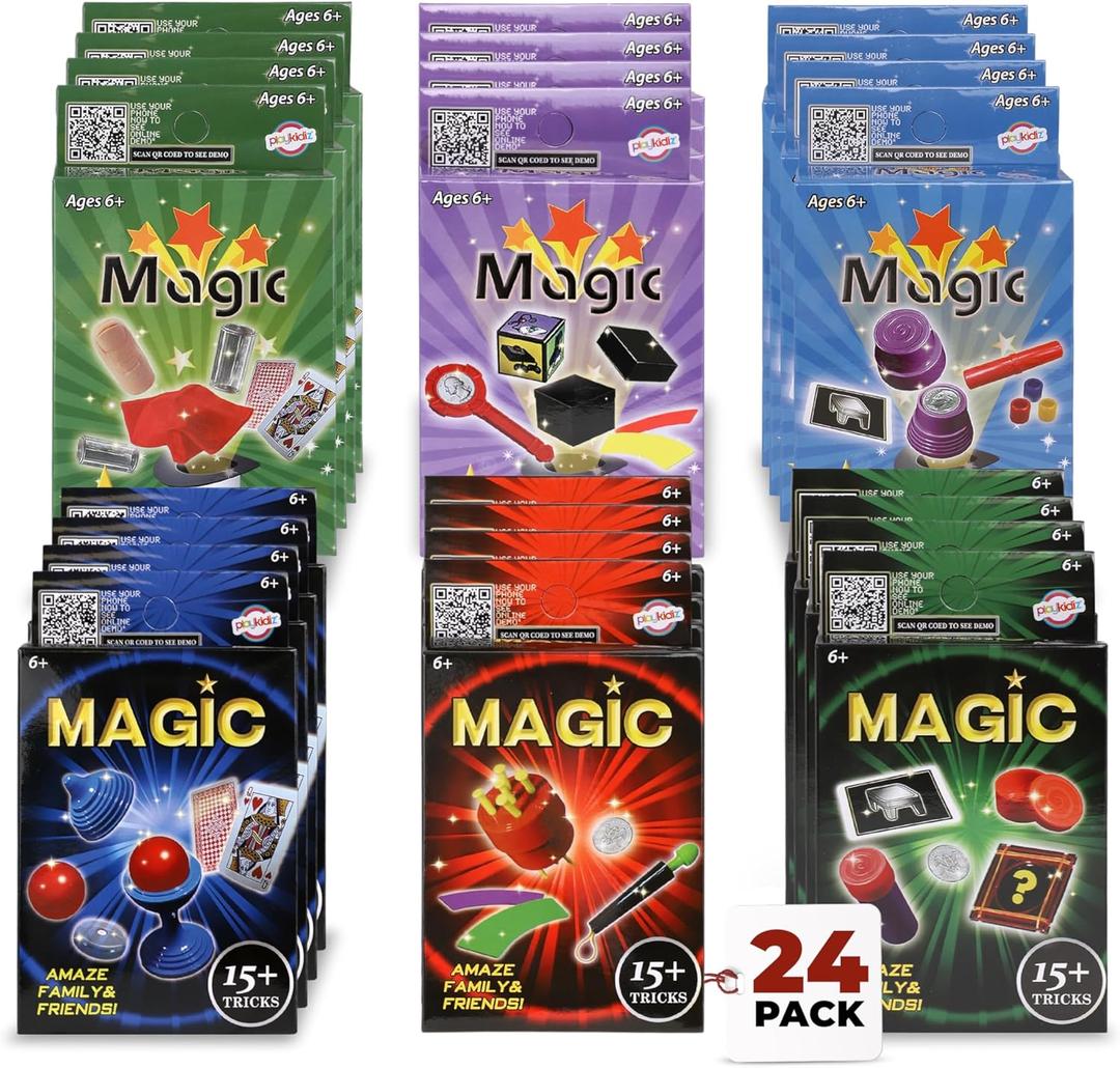 Playkidz 24 Packs of Magic Trick for Kids - Party Favors Magic Set with Over 15 Tricks Each, Made Simple, Magician Pretend Play, Birthday, Indoor/Outdoor Fun Games