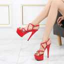 Women'S Strappy Round Open Toe Platform Stiletto Sandals Sexy Adjustable Ankle Strap High Heel Y2k Dress Sandals For Party Prom Party, Red, 8