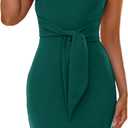 Simplee Womens Work Business Bodycon Midi Dress Elegant Fall Crew Neck Cap Sleeve Semi Formal Office Cocktail Sheath Dresses (Green, M)
