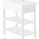 HOOBRO End Table with Charging Station, Flip Top Side Table with USB Ports, Narrow Nightstand Bedside Tables with Storage Shelves, for Small Space, Living Room, White WT141UBZ01