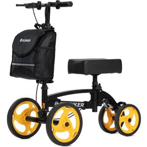 ELENKER Steerable Knee Scooter, Foldable Knee Walker with Basket Dual Braking System, Knee Scooters for or Angle and Injured Foot Broken Black