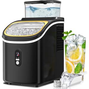 Countertop Ice Cube Maker Machine with External Water Tank, 16Pcs/5Mins, 34Lbs/Day, 2 Ways to Add Water, Portable Compact Small Ice Maker with Auto-Cleaning,Perfect for Home/Kitchen/Camping/RV (BLACK)