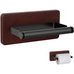 Rustic Toilet Paper Holder Wall Mount - 6.69"x2.95" Solid Wood Bathroom Tissue Paper Roll Hoder with 5.7" Stainless Steel Rod, Farmhouse Paper Towel Holder for Small Space