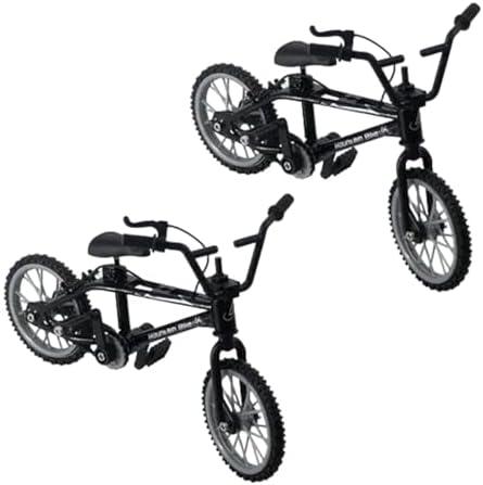 2Pcs Black 1/18 Diecast Bike Action Figure, Mini Finger Mountain Bike Bicycle Art Crafts Desktop Decor Finger Bikes