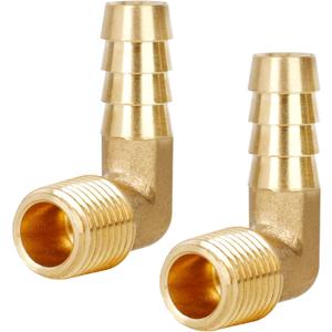 3/8" Barb x 1/4" NPT Male 90 Degree Elbow Brass Hose Fitting, Adapter for Air, Water, Fuel Line