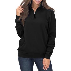 Samefar Womens Warm Cozy High Neck Long Sleeve Solid 1/4 Zip Pullover Sweatshirts with Pockets (Small, Black)