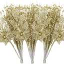 ROSELEAF 28 Pack Artificial Glitter Berry Stem Ornaments, Gold Christmas Ornaments Flower Branches Picks for Xmas Tree Decoration Gift Decor Small Vase Home Holiday Wedding Party Decor