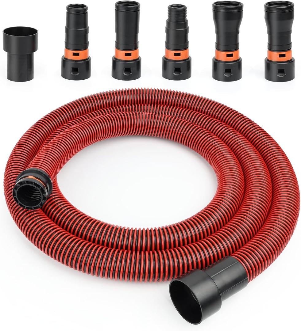 10 FT 1 1/4 Dust Collection Hose Kit Vacuum Hose Adapter Kit for Home and Shop Vacuums System,6 Adapters Fits with Multi-Brands,Quick Switchable Woodworking Power Tool and Sander vacuum hose