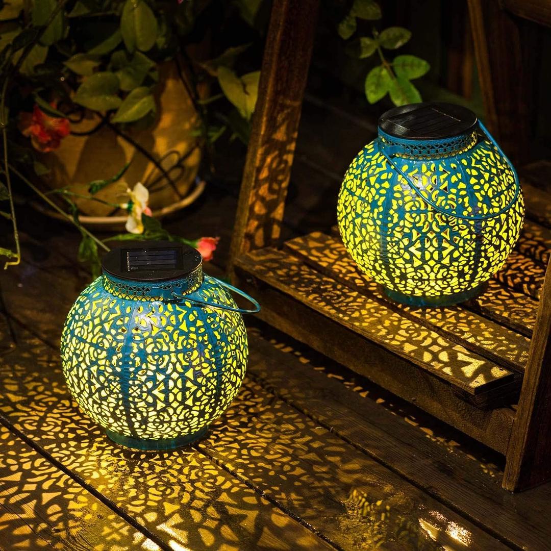 TAKE ME 2 Packs Solar Lanterns Outdoor Lights Waterproof Garden Lanterns for Patio,Outside Mothers Day Gifts Mom Wife Grandma Birthday Gifts [Set of 2] (Blue)