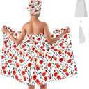 Red Poppy Bath Wrap Set with Hair Turban, Floral Pattern Absorbent Quick-Dry, Spa Towel Wrap, Towel Robe for Women