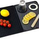 Bar Mat, Bar Accessories, Multifunctional Folding Cocktail Mat with Cutting Board, 18" X 12"(Black) Drying Mats,Bar Mat for Countertop,Bar Decorations for Home, Outdoor Bar Accessories,Travel