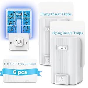 Fly Trap lndoor, 2 Pack Plug-in Insect Trap with 6 Refills, Fruit Fly Trap for Indoors, Gnat Killer for Flies, Mosquitoes, Moths & Other Flying Bugs