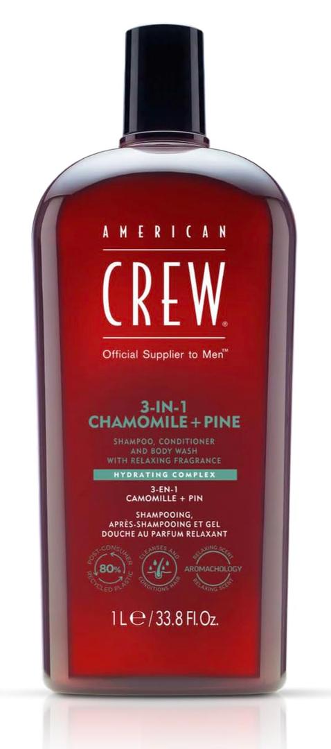 AMERICAN CREW 3-IN-1 CHAMOMILE + PINE Shampoo, Conditioner and Body Wash, 33.8 Fl Oz (Pack of 1)