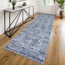 KUTA Vintage Washable Runner Rug, 2.6x8 Runners for Hallways Non-Slip Blue Kitchen Rugs Ultra Soft Printed Tribal Floor Carpet for Bedroom Living Room Nursery Playroom (2'7" x 8' (Runner), Blue Floral)