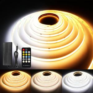 24V Tunable White LED Light Strip Kit, High Density CRI 90+ LED Strips with Remote Controller and Power Supply, for Bedroom Kitchen Home Lighting